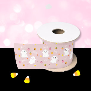 Cute Ghost Pattern Pink Halloween Ribbon Satin Ribbon
