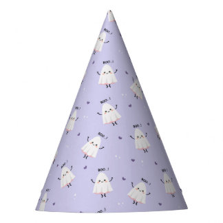Cute Ghost Pattern with "Boo!" Text on Lavender Party Hat