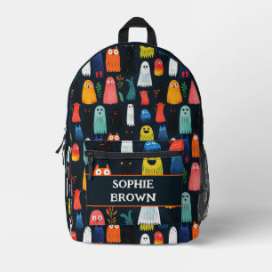 Cute Ghost Pattern with Name Watercolor Halloween Printed Backpack