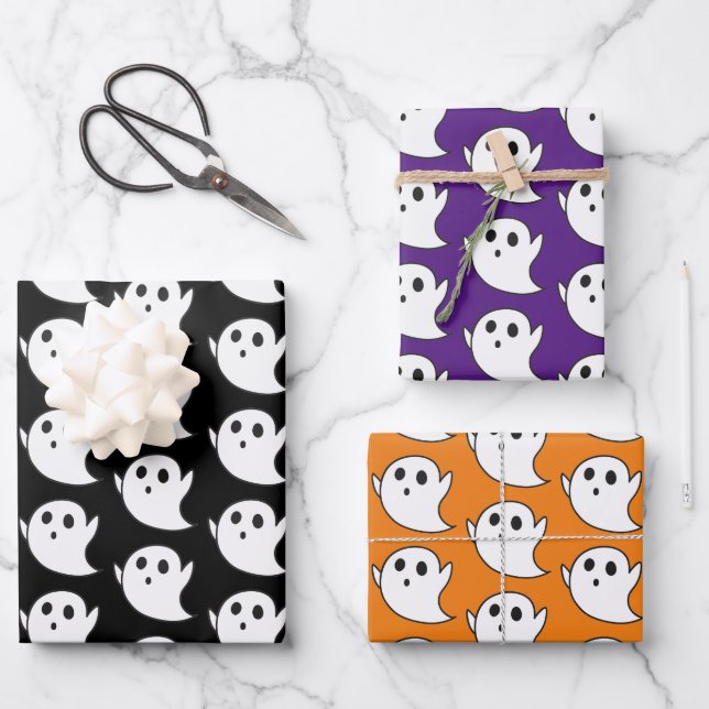 Cute Ghost Pattern Wrapping Paper Sheet (Front)