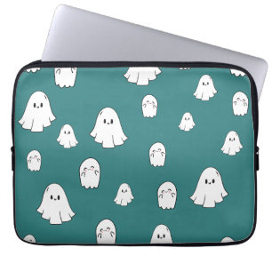 Cute ghost patterns Halloween in a cyan coloured Laptop Sleeve