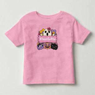 Cute Ghost Personalised Girl Name Halloween Toddler T-Shirt