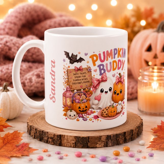 Cute Ghost Personalised Pumpkin Season Mug (Creator Uploaded)