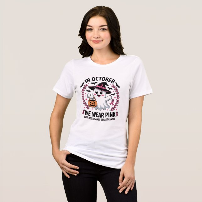 Cute Ghost Pink Ribbon Halloween Shirt (Front Full)