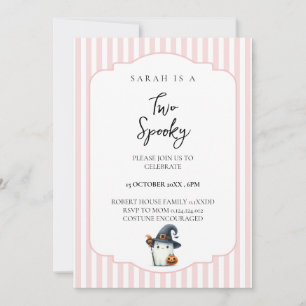 Cute ghost pink Two Spooky 2nd Birthday Invitation