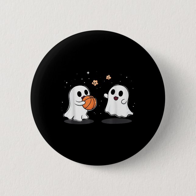 Cute Ghost Playing Basketball Funny Halloween  6 Cm Round Badge (Front)