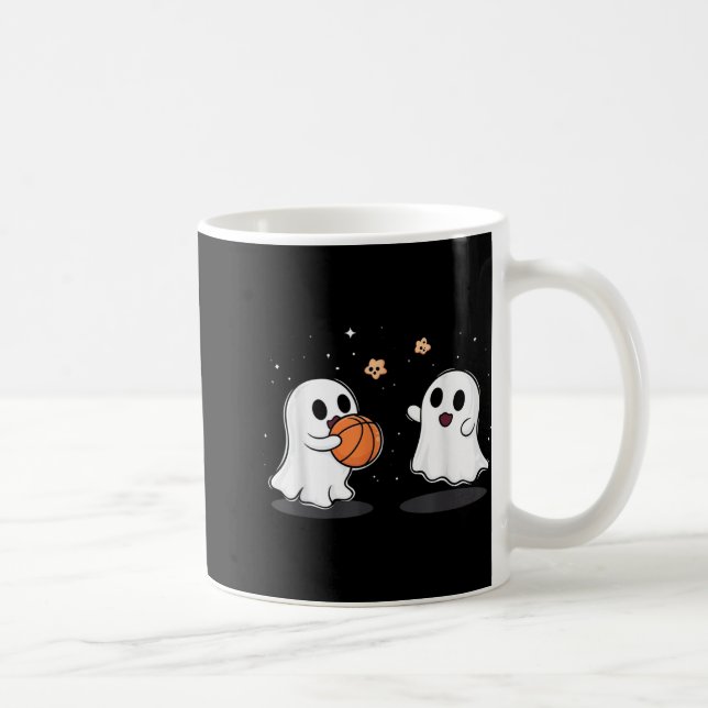 Cute Ghost Playing Basketball Funny Halloween  Coffee Mug (Right)