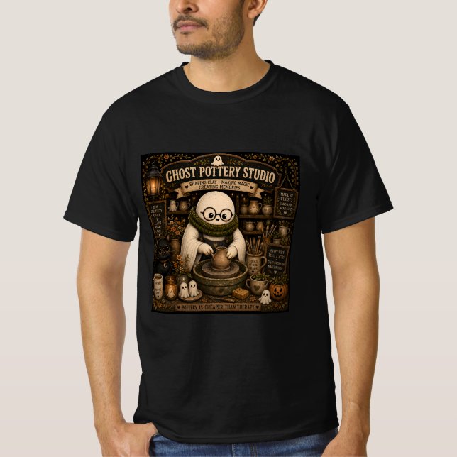 Cute Ghost Potter Ceramic Artist Black Cat Shirt (Front)