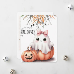 Cute Ghost Pumpkin Bat Halloween Holiday Card
