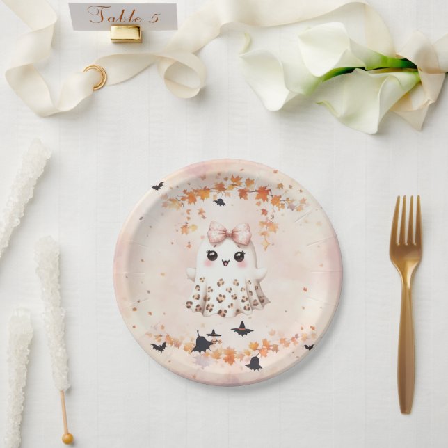 Cute Ghost Pumpkin Bat Halloween Paper Plate (Wedding)