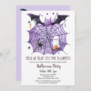Cute Ghost Pumpkin Bat Spider Web Halloween party Invitation