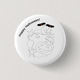 Cute Ghost Pumpkin Bats Colour Me Halloween 3 Cm Round Badge