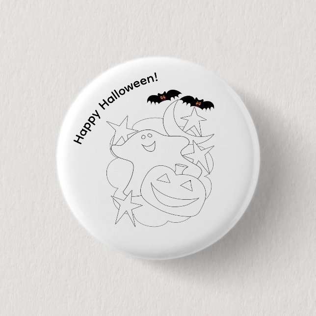 Cute Ghost Pumpkin Bats Colour Me Halloween 3 Cm Round Badge (Front)