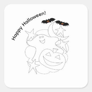 Cute Ghost Pumpkin Bats Colour Me Halloween Square Sticker