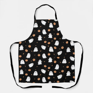Cute Ghost & Pumpkin Black Halloween Pattern Apron