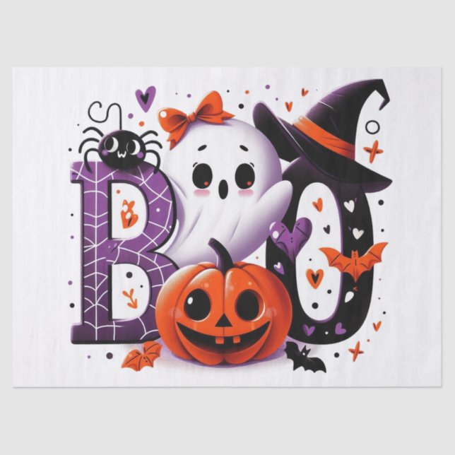 Cute Ghost & Pumpkin 'Boo' Halloween Decoupage Tissue Paper (Front)