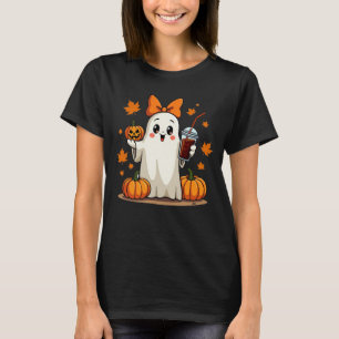 Cute Ghost Pumpkin Coffee Fall Vibes Halloween T-Shirt