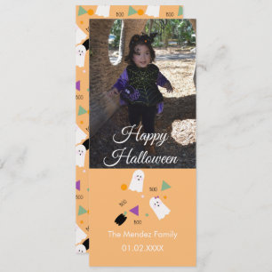 Cute Ghost Pumpkin Confetti Orange Photo Card
