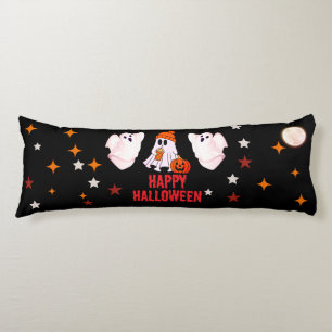 Cute Ghost & Pumpkin Custom Text Happy Halloween Body Cushion