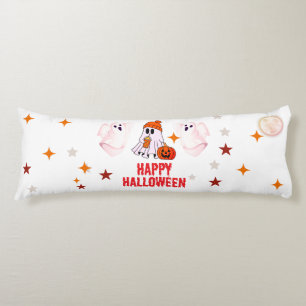 Cute Ghost & Pumpkin Custom Text Happy Halloween Body Cushion