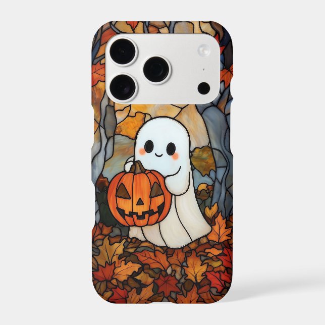 Cute Ghost Pumpkin Fall Phone Case - Autumn Leaves (Back)