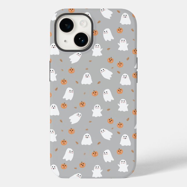 Cute Ghost & Pumpkin Grey Halloween Pattern Case-Mate iPhone Case (Back)