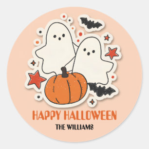 Cute Ghost & Pumpkin Halloween Classic Round Sticker