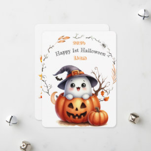 Cute Ghost Pumpkin Halloween Holiday Card