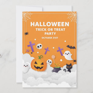 Cute Ghost & Pumpkin Halloween Invitation