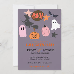 Cute Ghost & Pumpkin Halloween Invitation