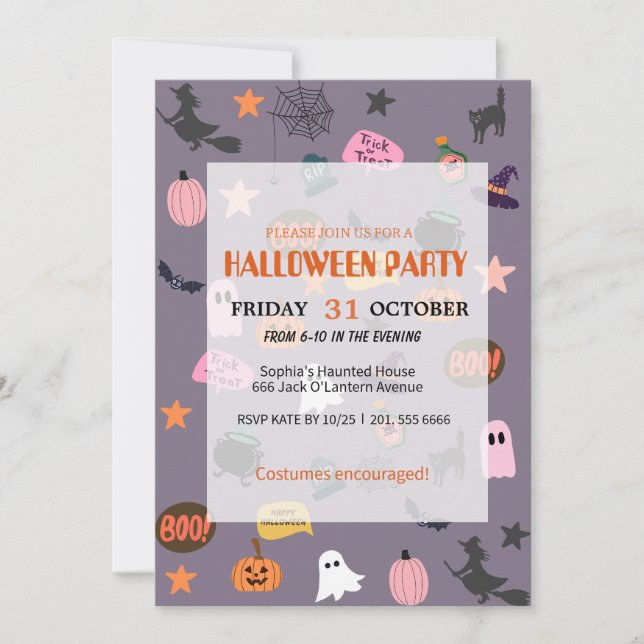 Cute Ghost & Pumpkin Halloween Invitation (Front)
