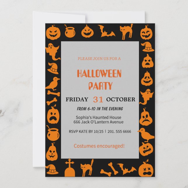 Cute Ghost & Pumpkin Halloween Invitation (Front)