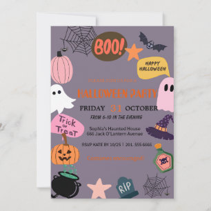 Cute Ghost & Pumpkin Halloween Invitation