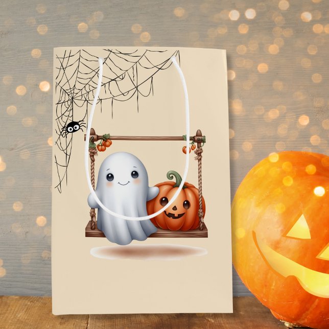 Cute Ghost Pumpkin Halloween  Medium Gift Bag (Creator Uploaded)