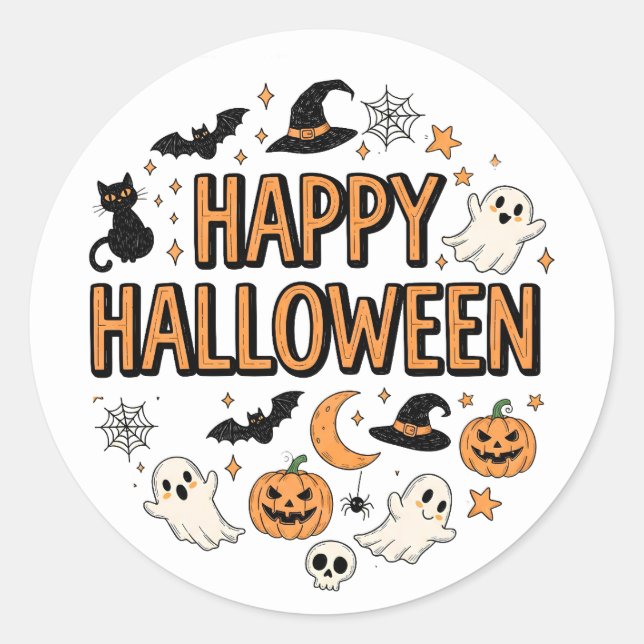 Cute Ghost & Pumpkin Halloween Party Classic Round Sticker (Front)