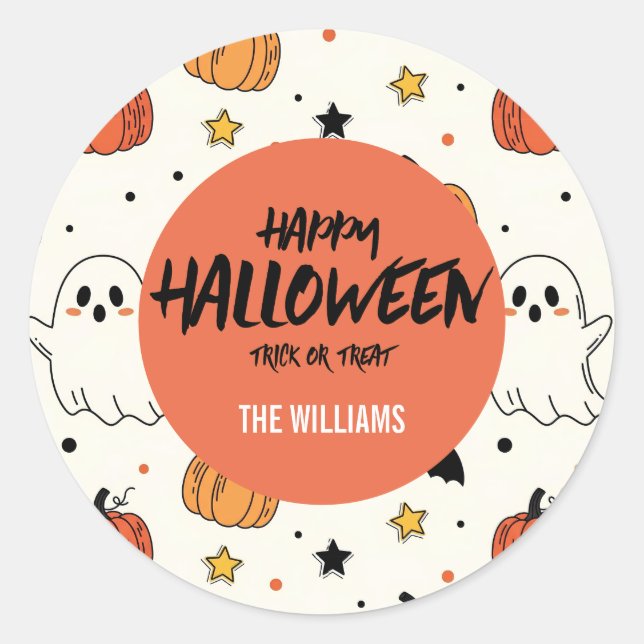 Cute Ghost & Pumpkin Halloween Party Classic Round Sticker (Front)