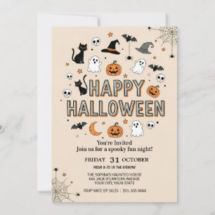 Cute Ghost & Pumpkin Halloween Party Invitation