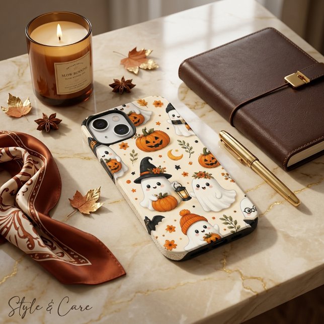 Cute Ghost & Pumpkin Halloween Pattern iPhone Case (Cute Ghost & Pumpkin Halloween Pattern iPhone 13 Case)