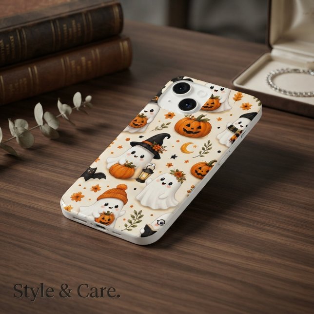 Cute Ghost & Pumpkin Halloween Pattern iPhone Case (Cute Ghost & Pumpkin Halloween Pattern iPhone 14 Case)