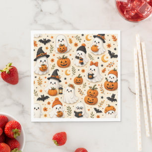 Cute Ghost & Pumpkin Halloween Pattern Paper Napkin