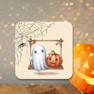 Cute Ghost Pumpkin Halloween  Square Sticker