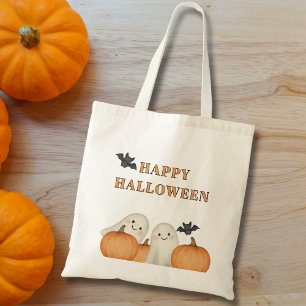 Cute Ghost Pumpkin Halloween Tote Bag