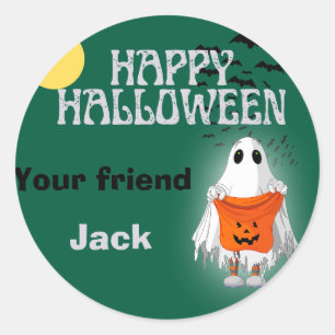 Cute Ghost Pumpkin Happy Halloween Personalised Classic Round Sticker
