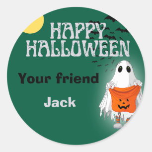 Cute Ghost Pumpkin Happy Halloween Personalised Classic Round Sticker