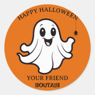 Cute Ghost Pumpkin Happy Halloween Personalised` Classic Round Sticker