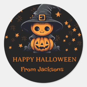 Cute Ghost Pumpkin Happy Halloween Personalised Classic Round Sticker