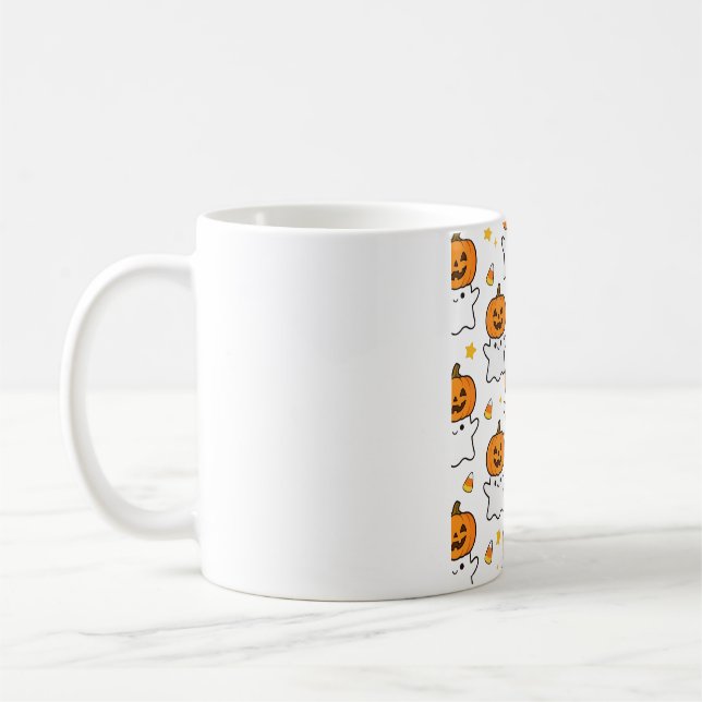 Cute Ghost Pumpkin Head Halloween Pattern Coffee Mug (Left)