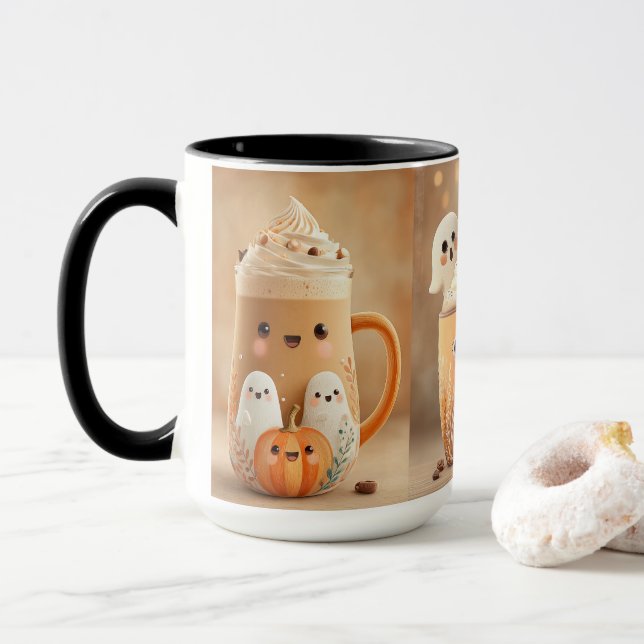 Cute Ghost Pumpkin Latte Mug (With Donut)