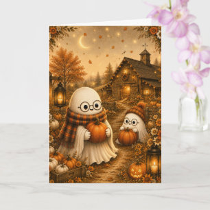 Cute Ghost Pumpkin Patch Art Print Card
