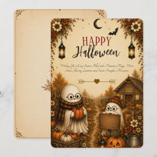 Cute Ghost Pumpkin Patch Halloween Greeting Card